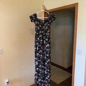Off the shoulder black floral jumpsuit